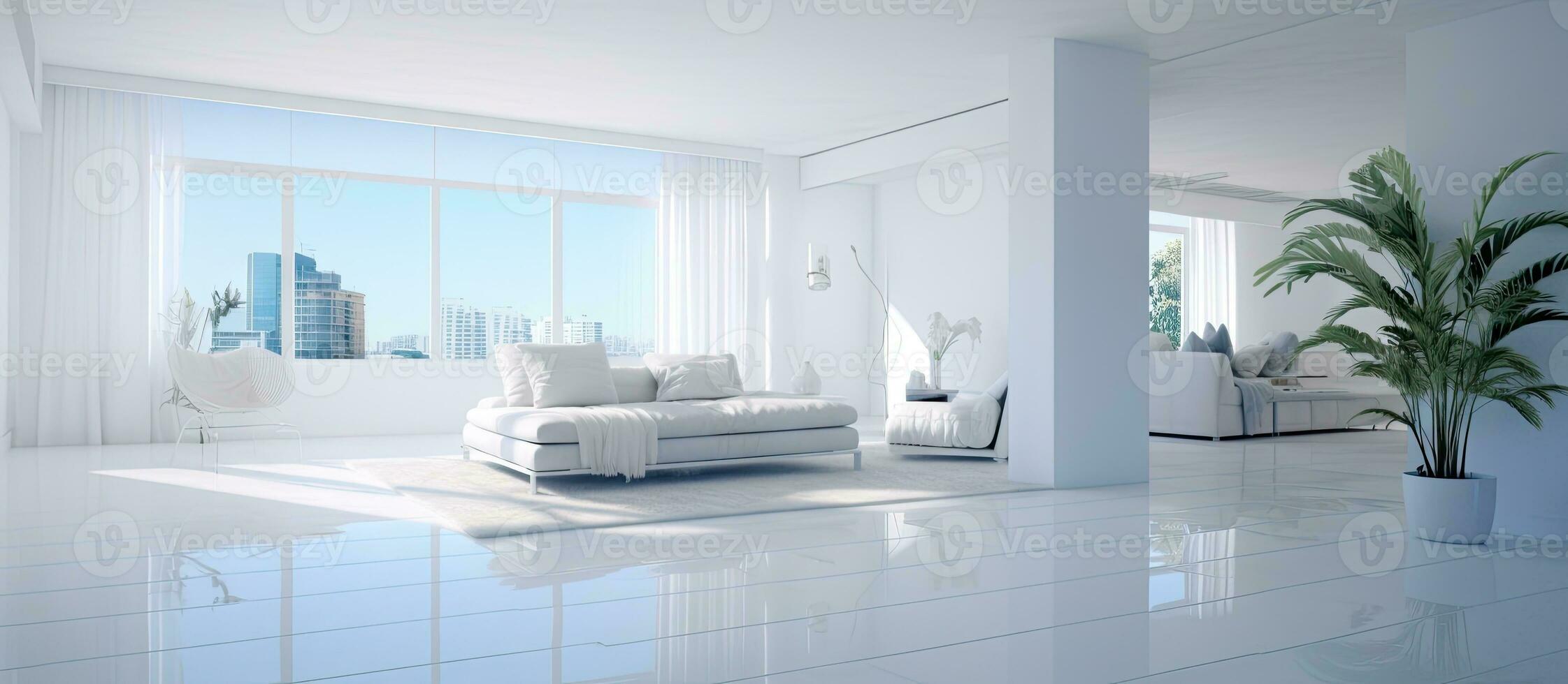 The apartment s undecorated white interior photo