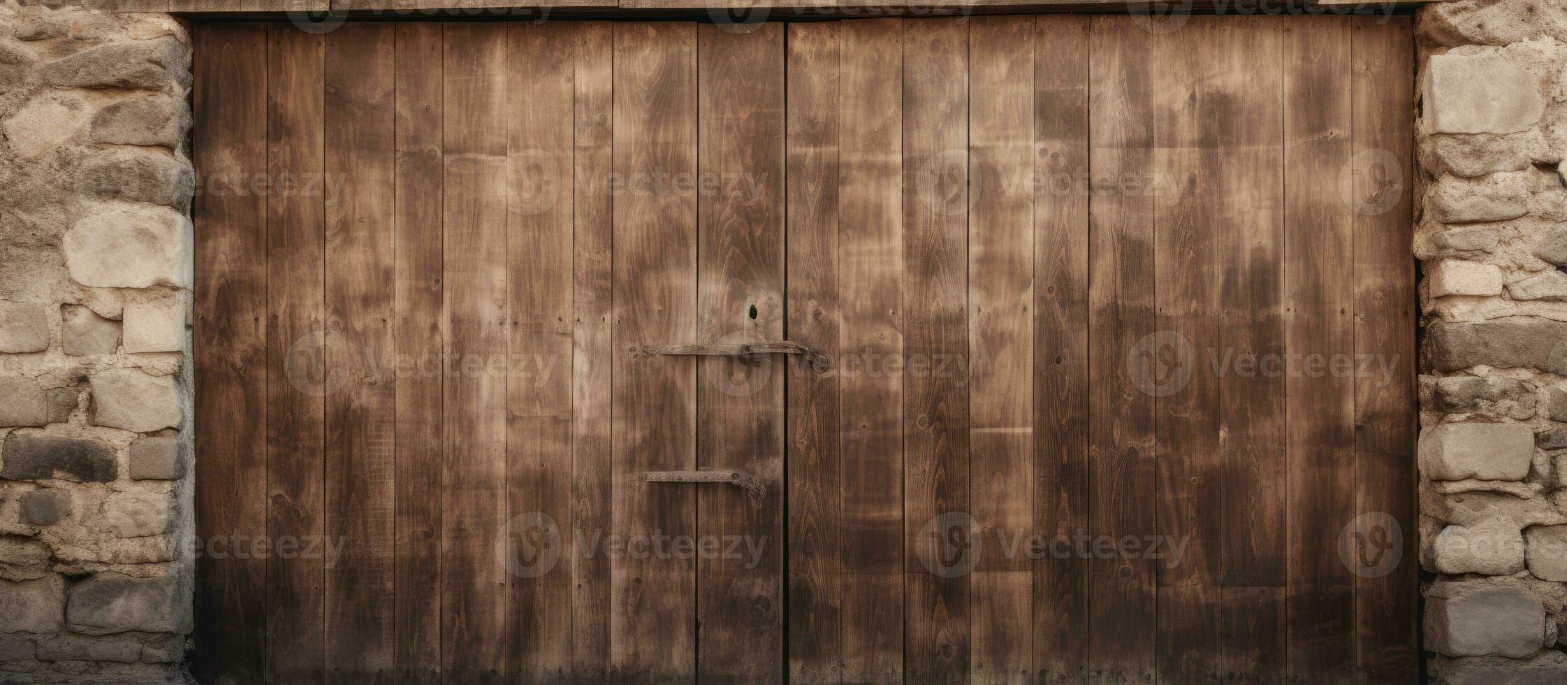 Antique door made of brown wood photo