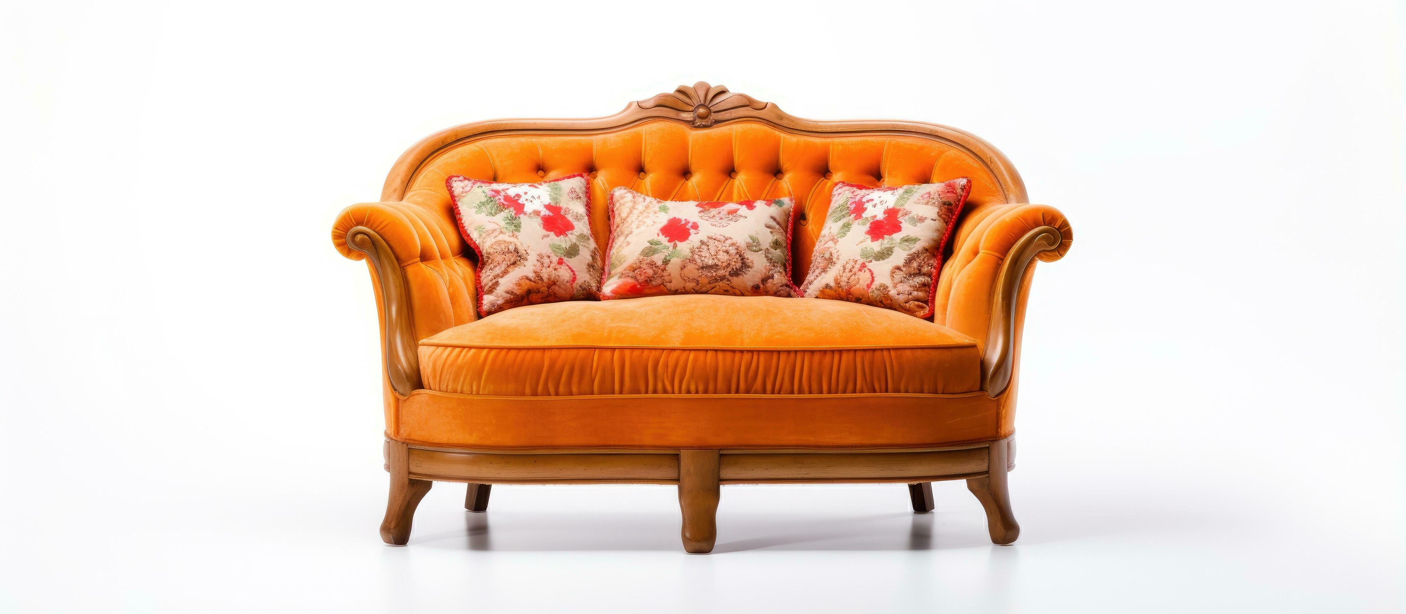 Assorted wooden sofas and armchairs in modern vintage retro and antique