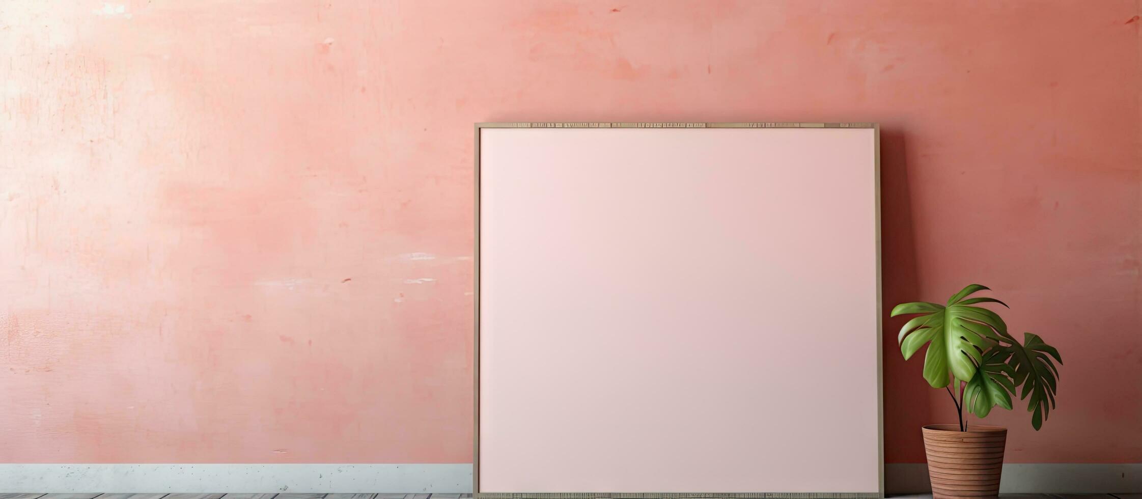 Create a a poster frame in a trendy interior with pink tones and concrete wall photo