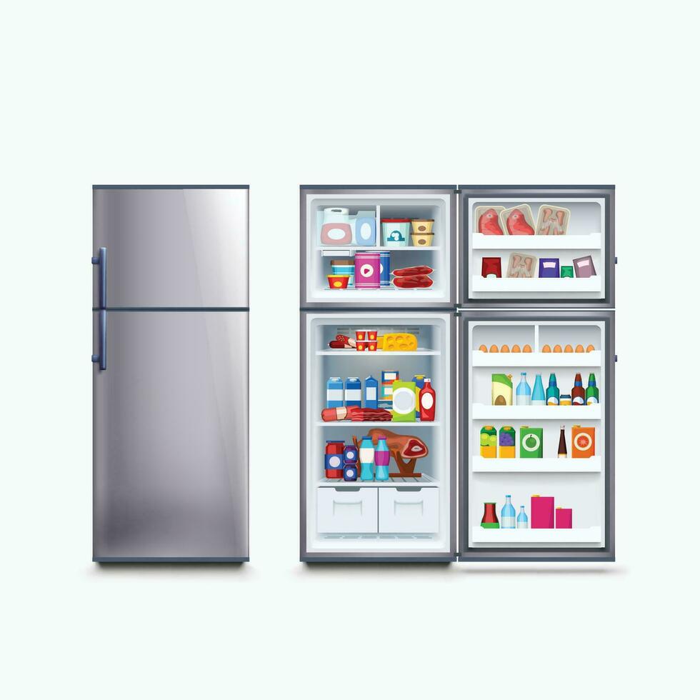 refrigerador lleno de comida vector