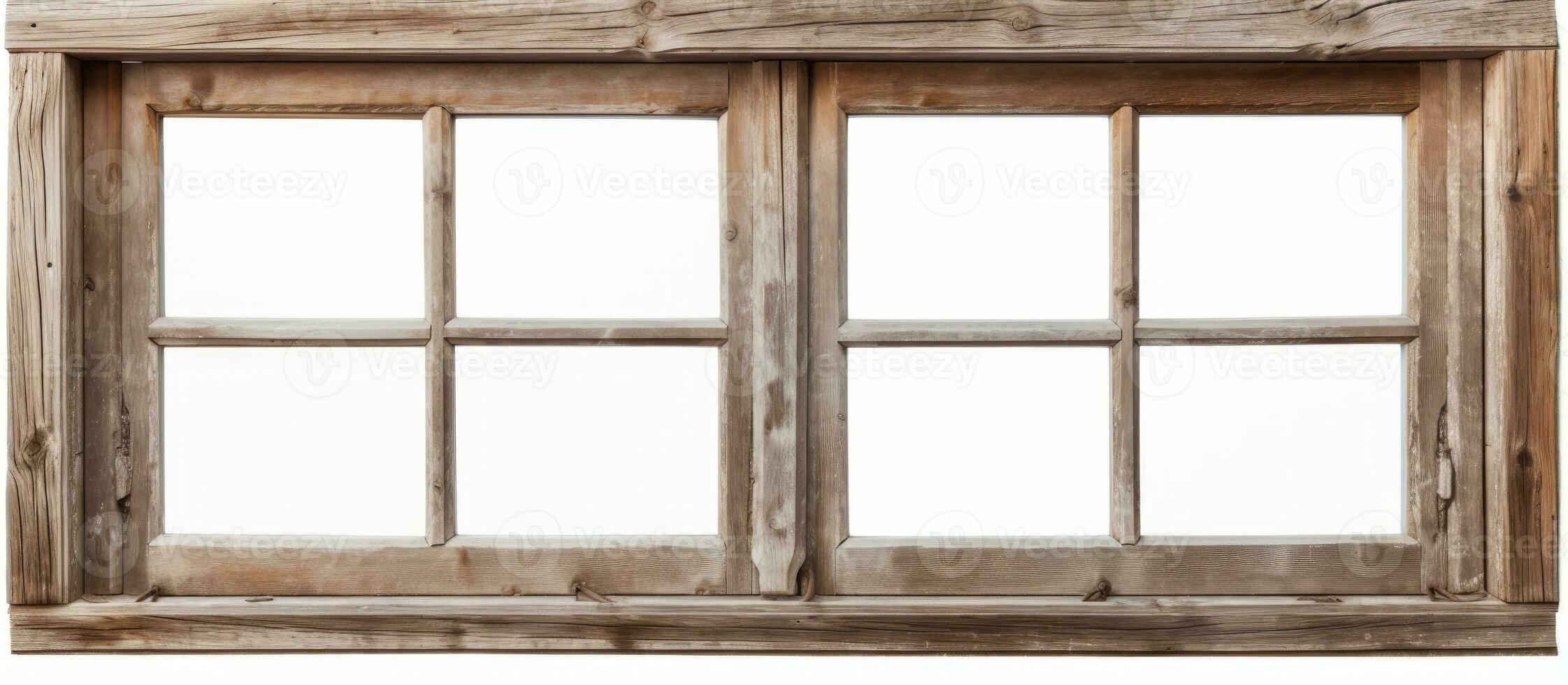 alto calidad foto de un aislado antiguo de madera casa ventana en un blanco antecedentes