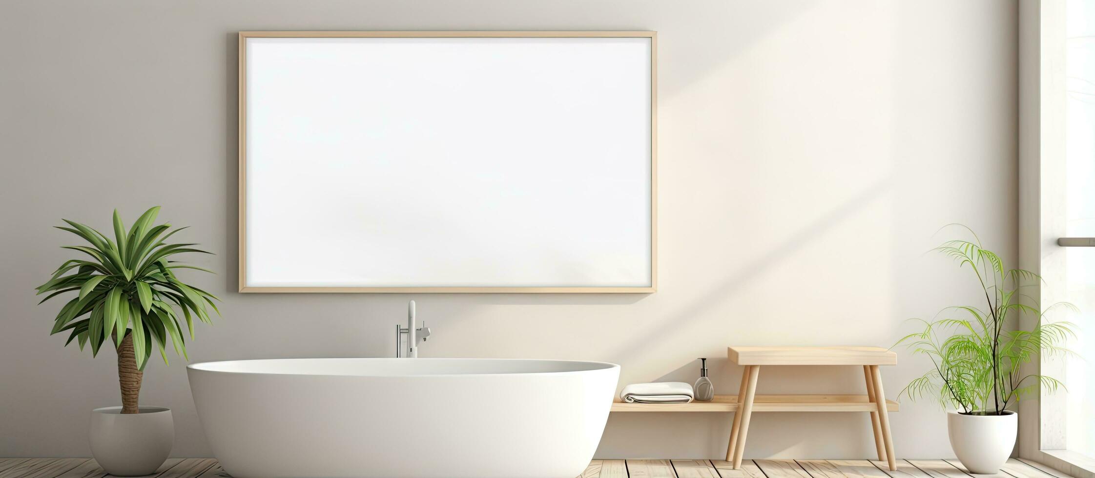 minimalista estilo baño con natural ligero y un blanco lona marco foto