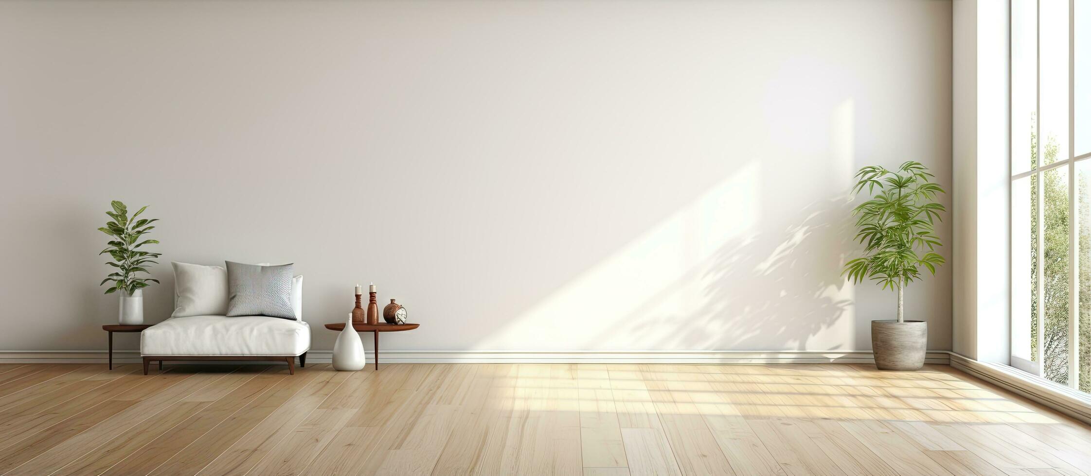 Rendered illustration of a cozy bright loft with laminate flooring photo