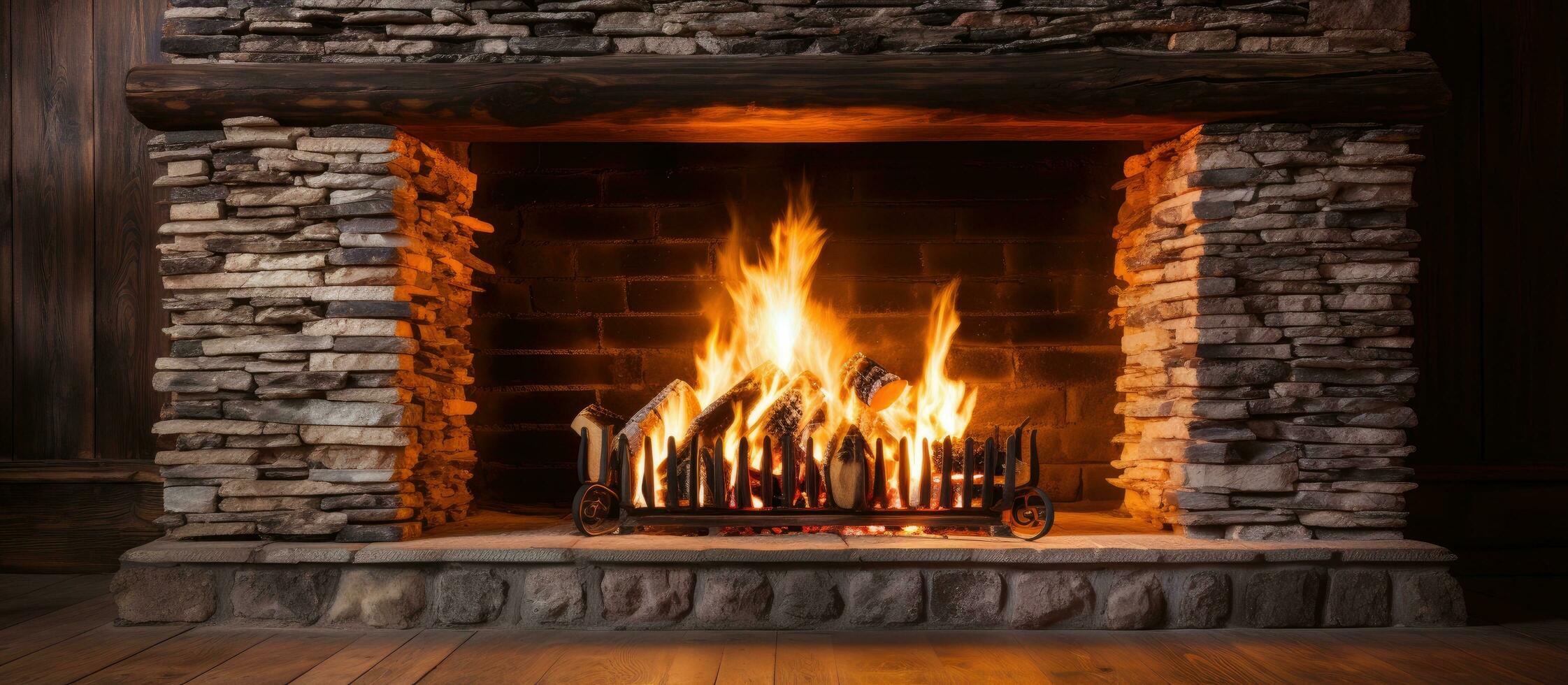 Burning fire in fireplace photo