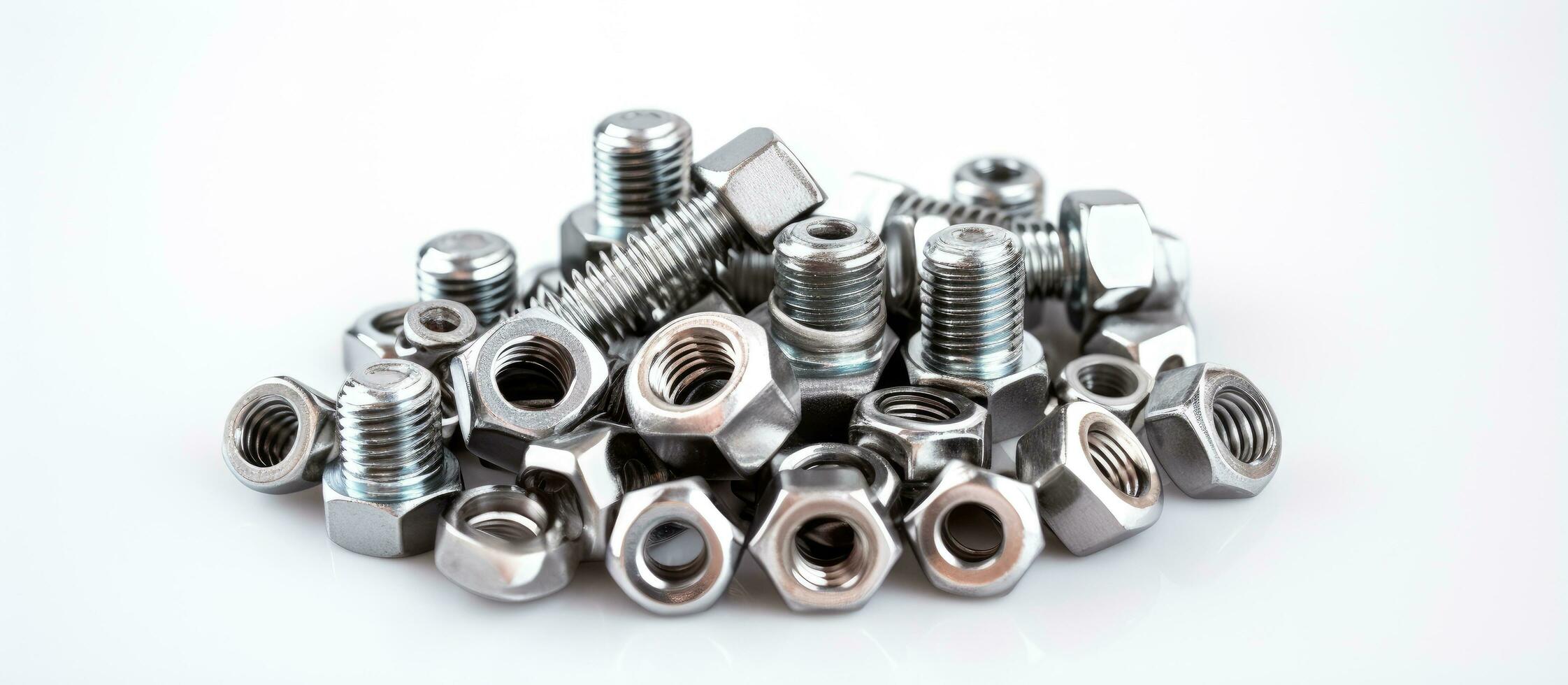 White plastic background with metal bolts and nuts photo