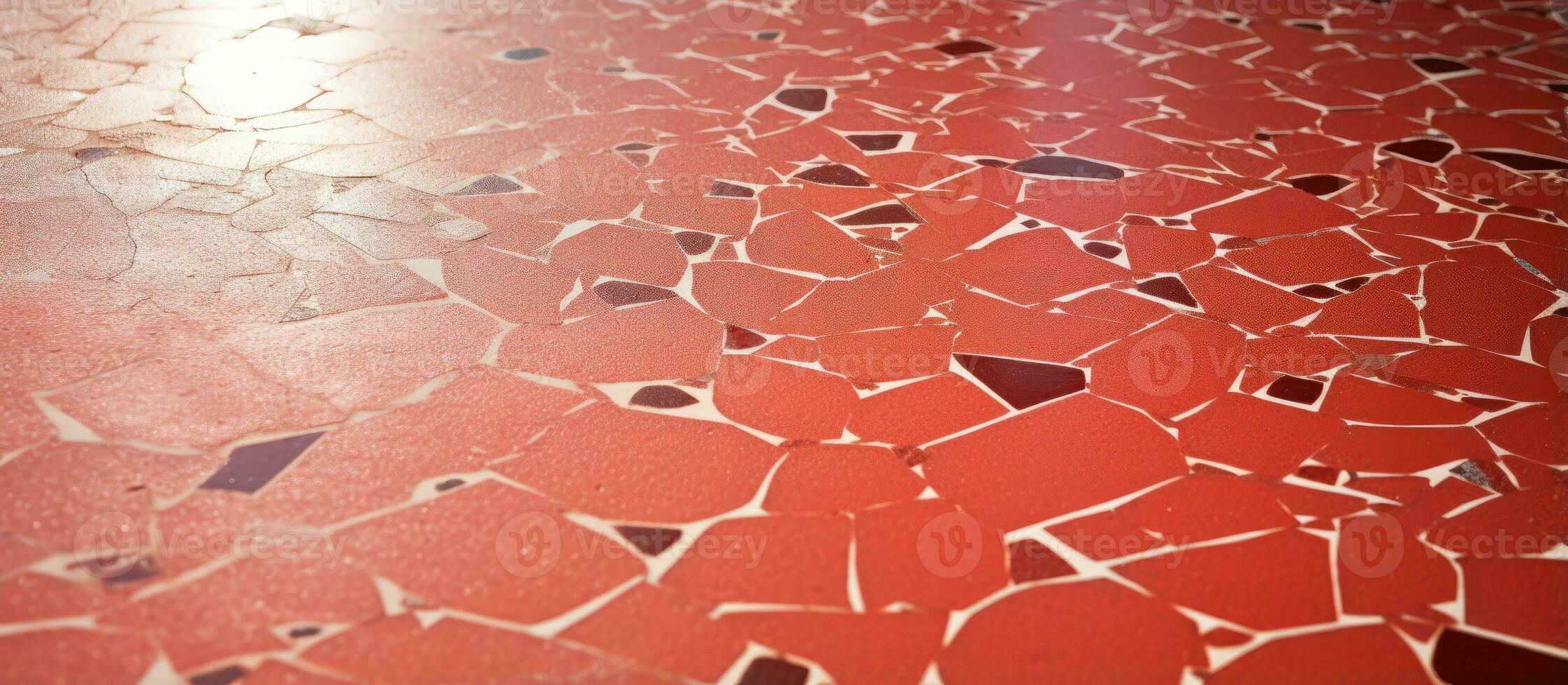 Many scratches are on the old red terrazzo floor photo