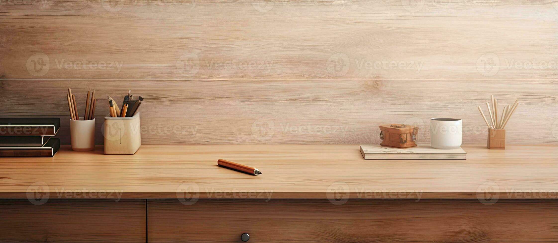 The office tools on the wood shelf in the room photo