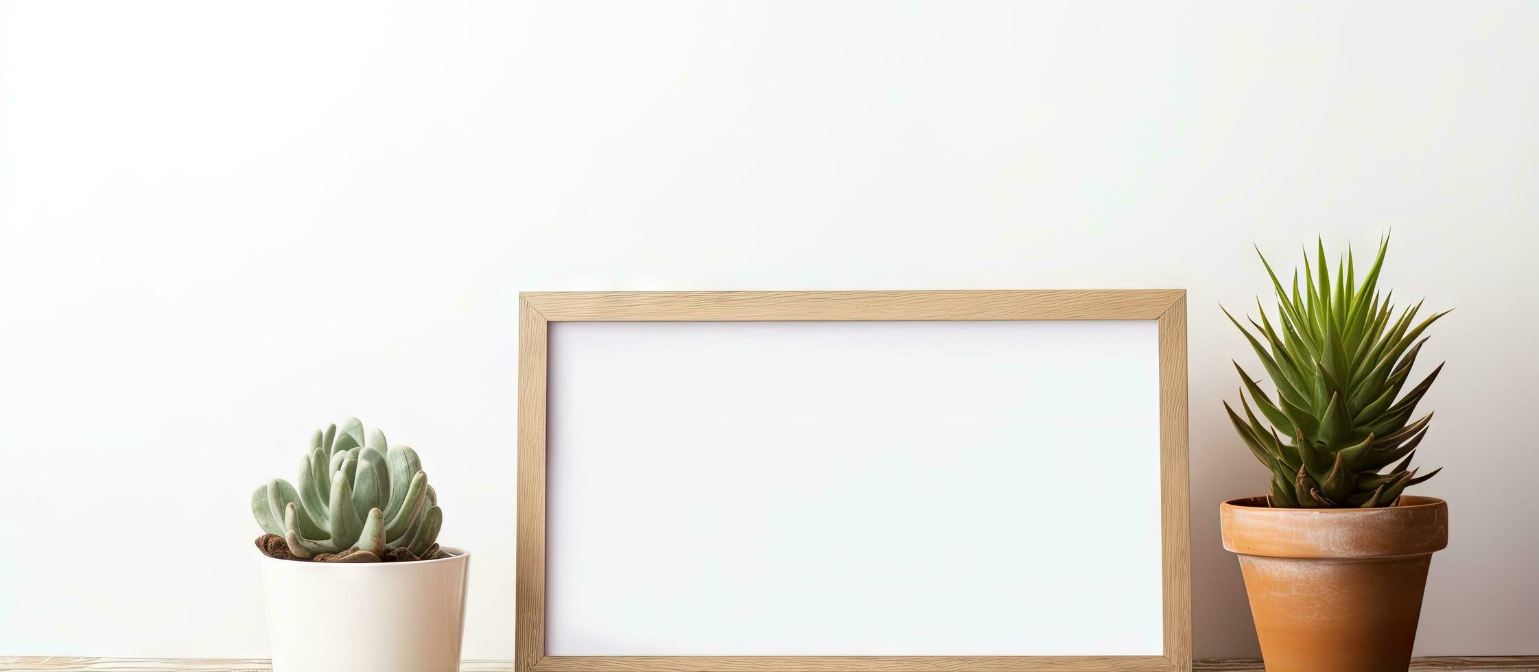 Creating a wooden frame model with a crayon and placing a pot on a table photo