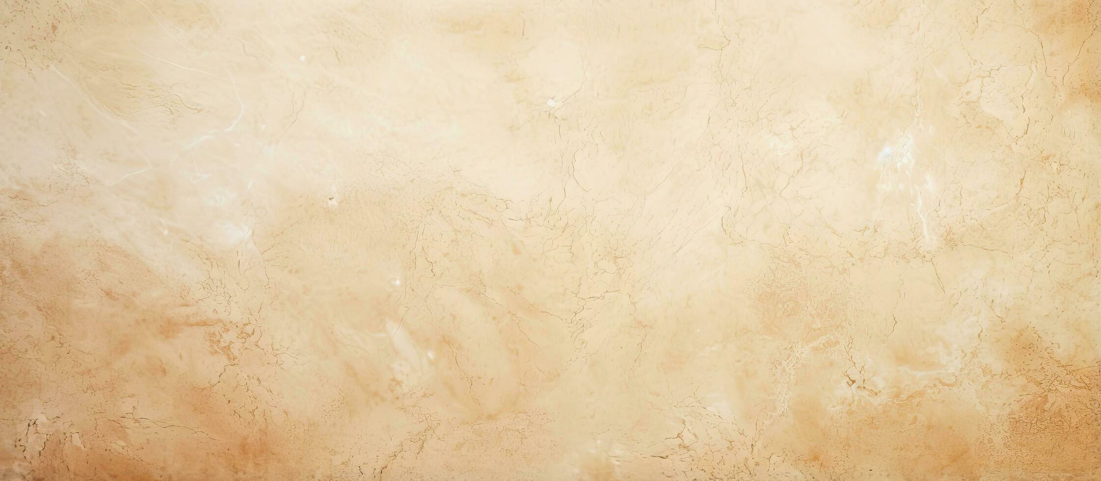 Close up of a vintage brown paper texture on a plain cream color cement wall showcasing beige and light brown shades of natural stone photo