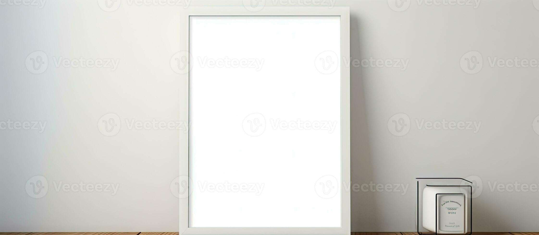 Poster template on wall white studio room text insert photo