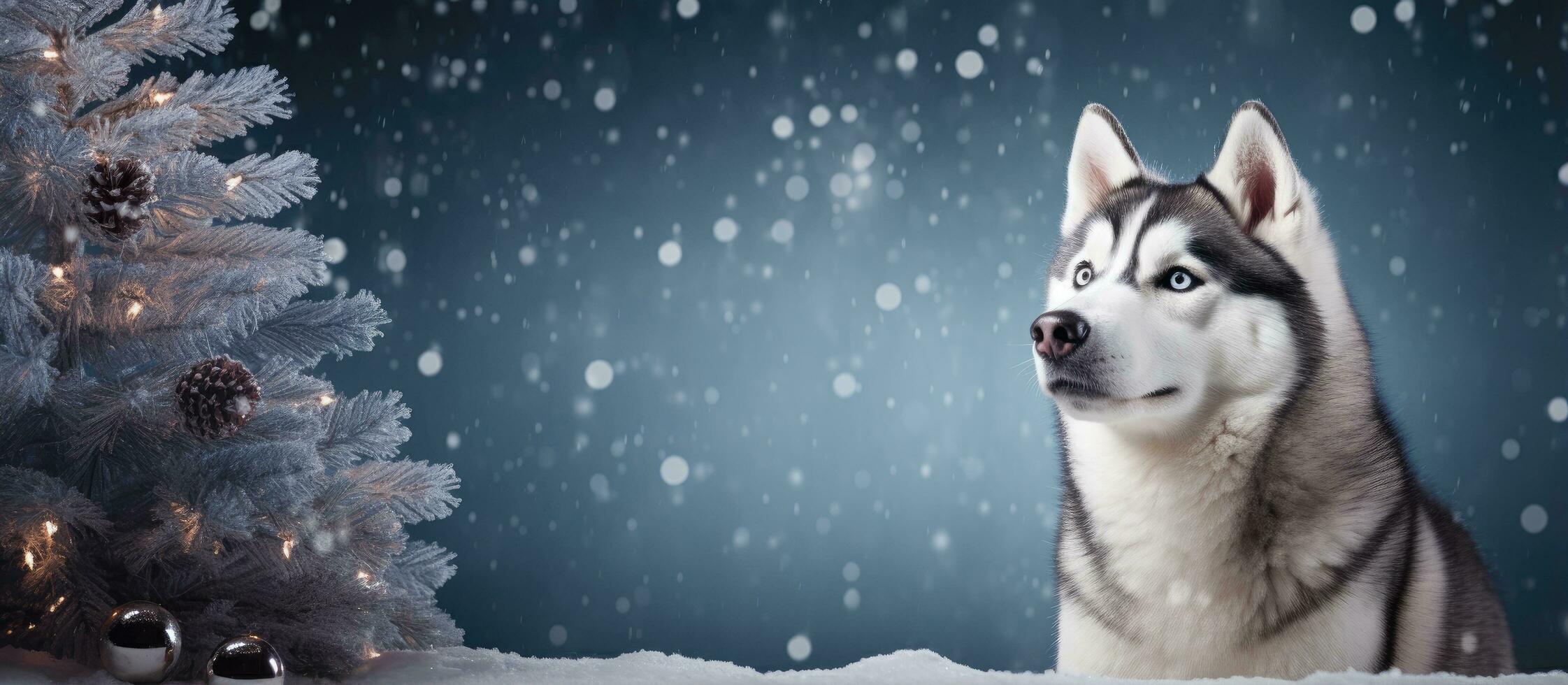 Husky with Xmas tree photo