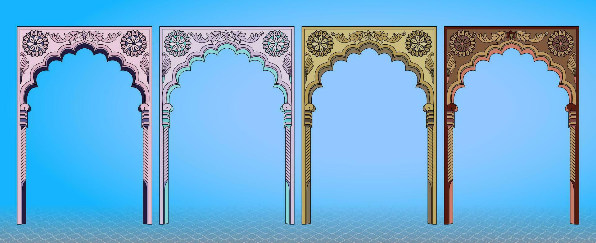 tradicional indio Mughal arquitectura elementos. lata ser usado en Boda tarjetas, saludos, y invitaciones vector ilustración