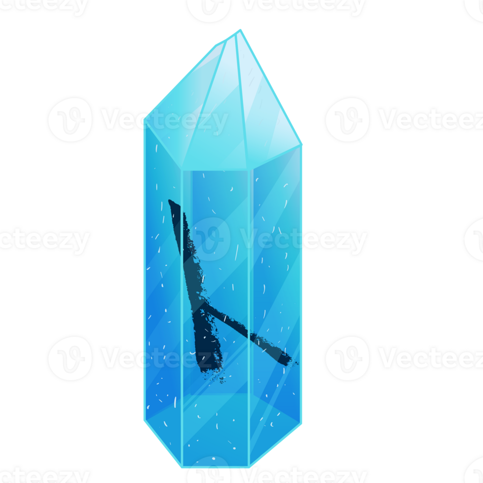 Crystal with Texture Rune Ken. Curative Transparent Healing Quartz. Blue Clear Bright Gem. Magic Stone png