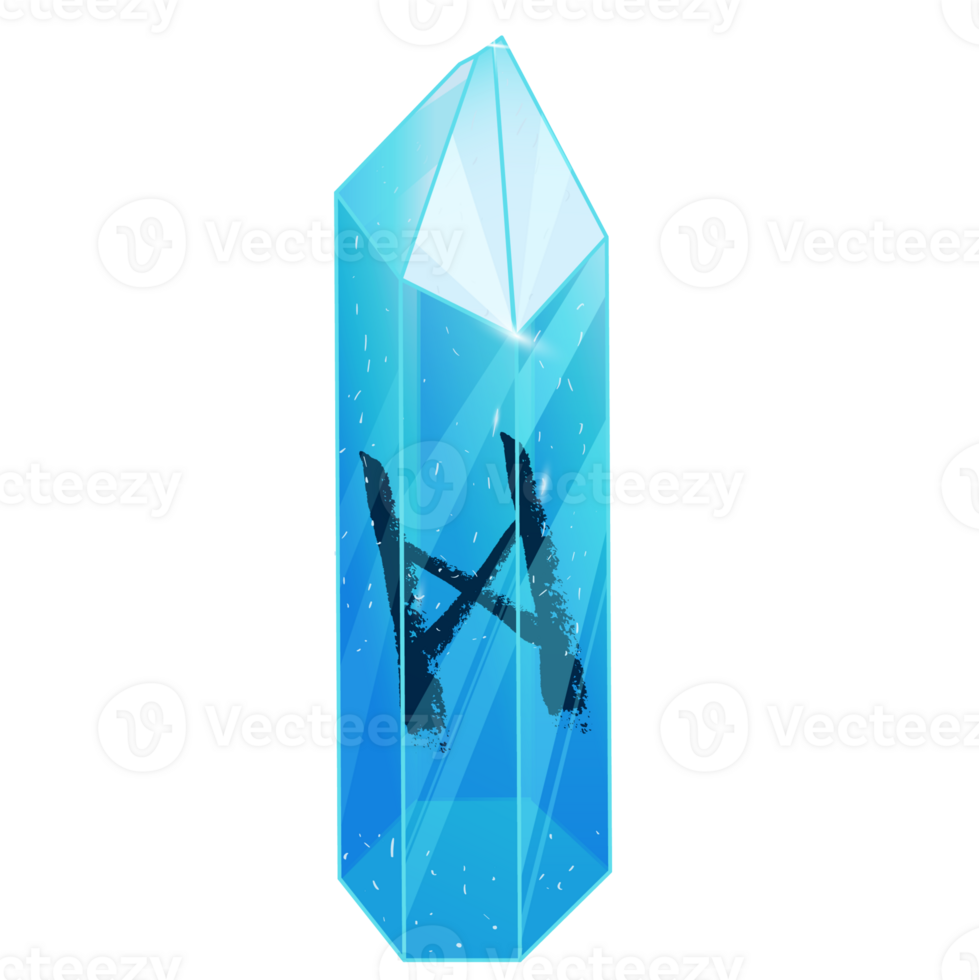 Crystal with Texture Rune Dag. Curative Transparent Healing Quartz. Blue Clear Bright Gem. Magic Stone png