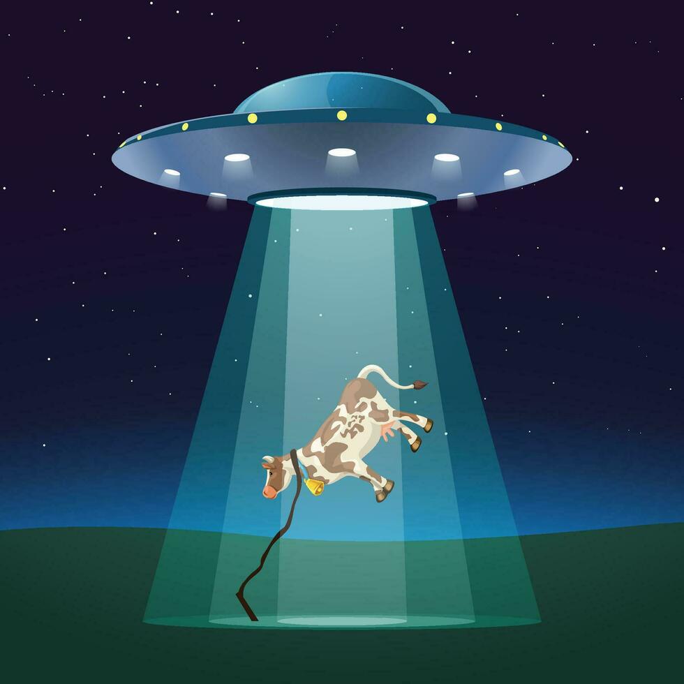 ufo at night with cow vector