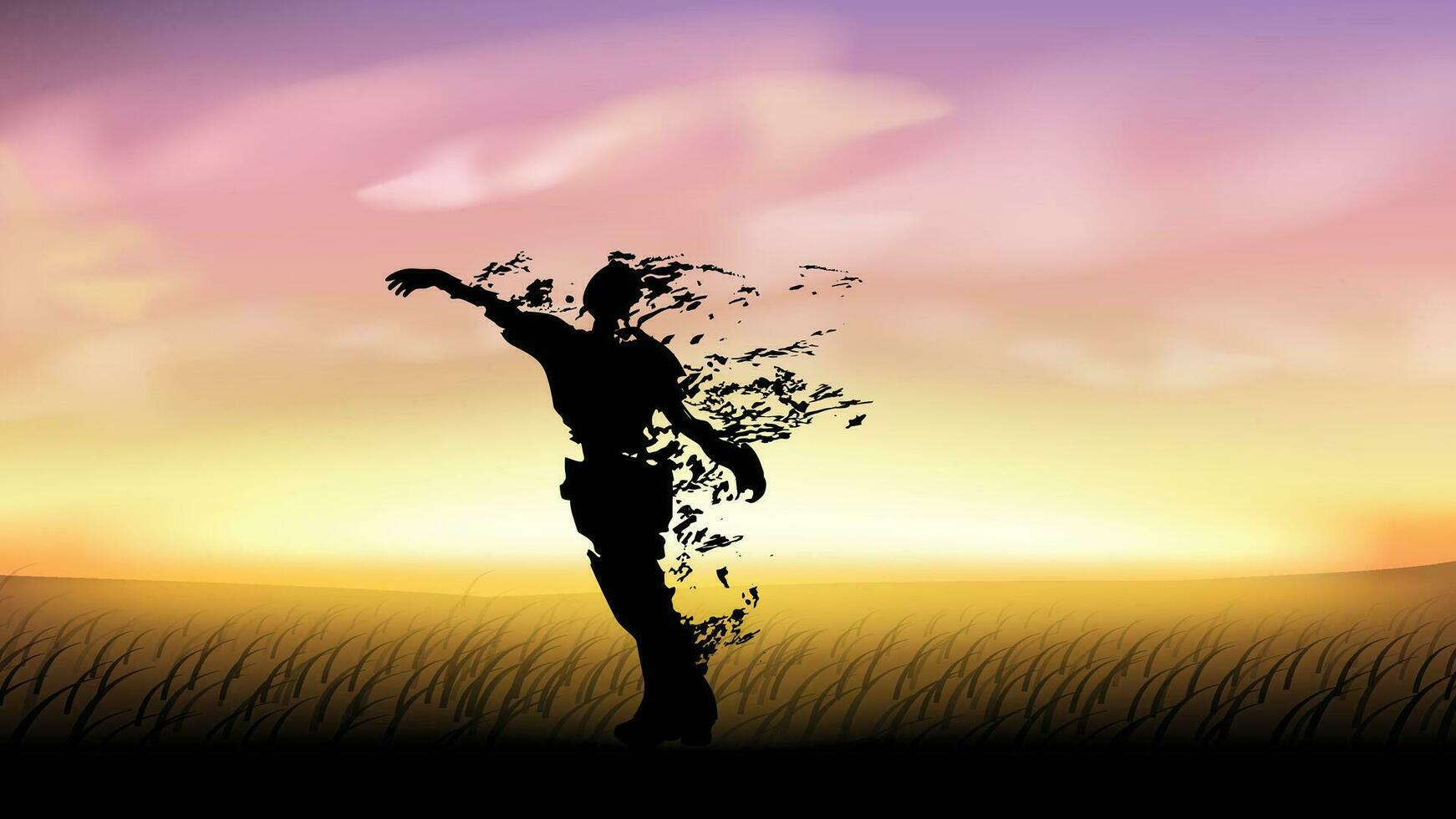 zombie silhouette at sunset vector