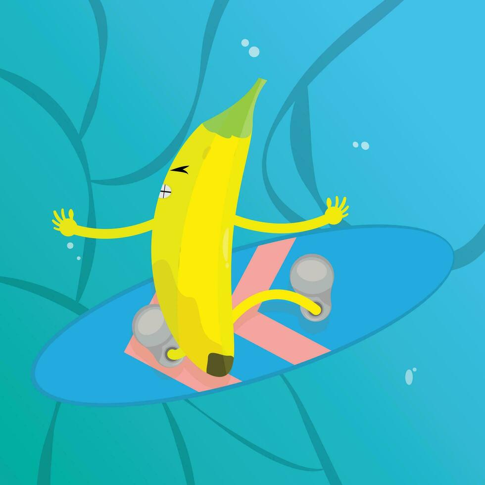 vector illustration of a banana character with a unique pose.