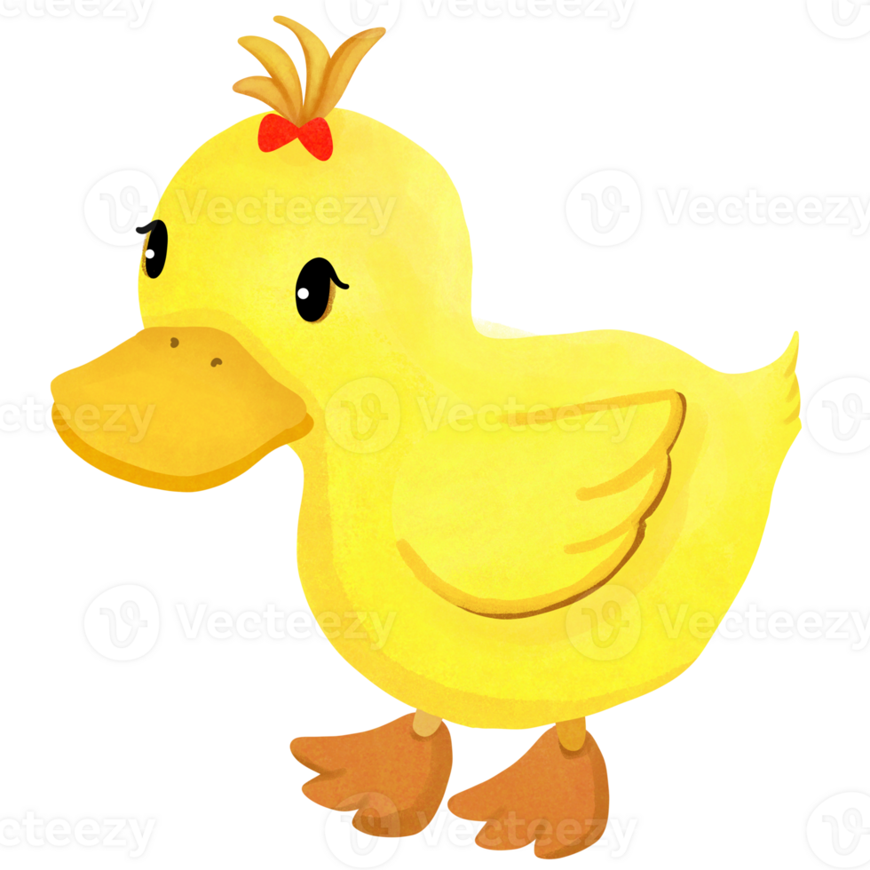 Little duck with red ribbon. png