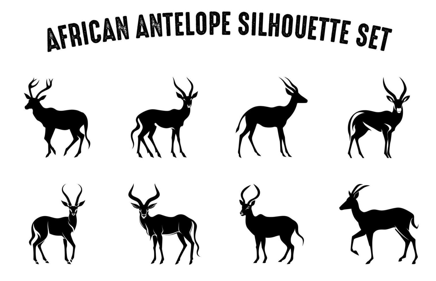 African antelope vector silhouette bundle, Black silhouettes of antelope Animals isolated on a white background