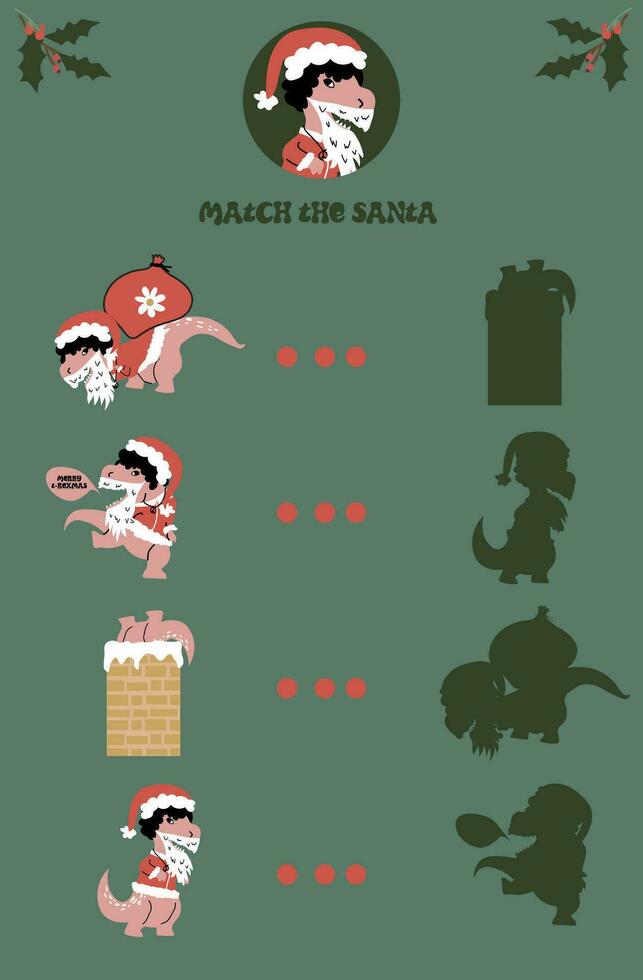 Groovy Christmas match-it game for kids. Winter holiday printable kids game. vector