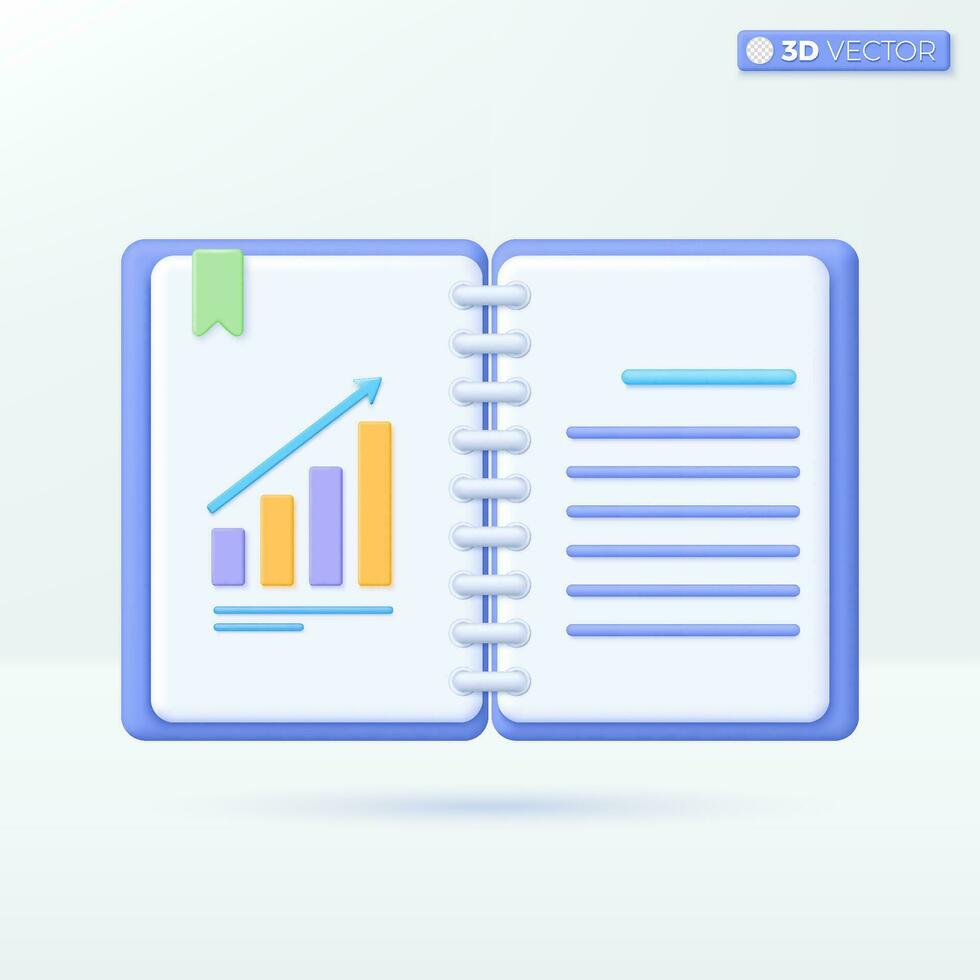 Diary and vertical bar graph icon symbols. business, book, magazine, financial concept. 3D vector isolated illustration design. Cartoon pastel Minimal style. You can used for design ux, ui, print ad.