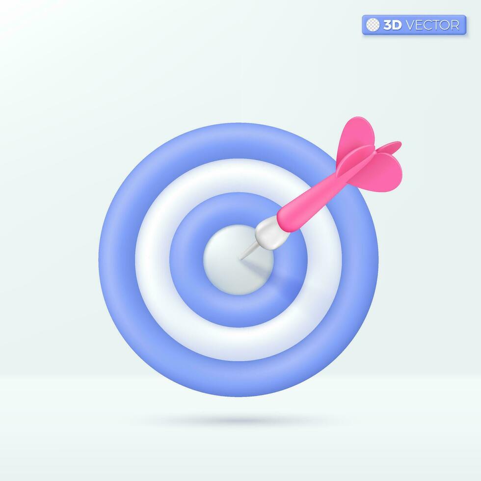 Dart arrow pink hit center icon symbols. Business finance target, goal, success concept. 3D vector isolated illustration design. Cartoon pastel Minimal style. You can used for design ux, ui, print ad.