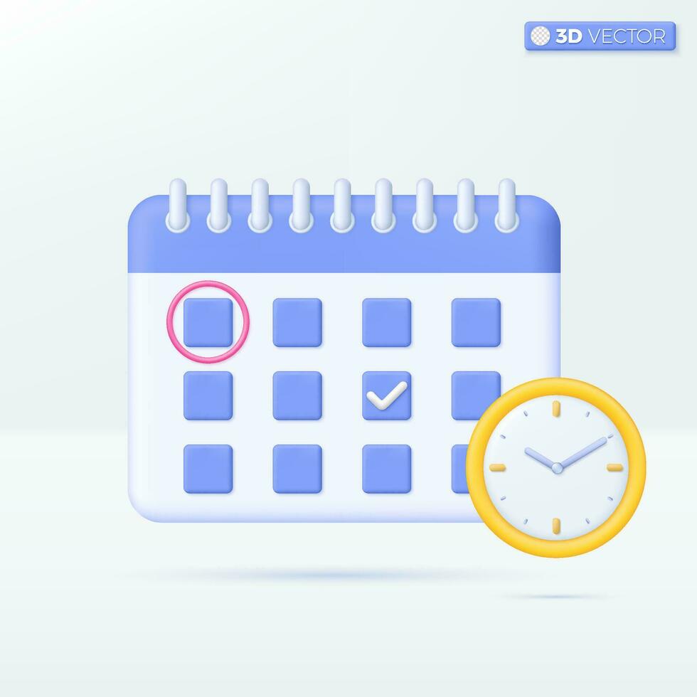 calendario y reloj icono simbolos cronograma, recordatorio negocio o evento planificación concepto. 3d vector aislado ilustración diseño. dibujos animados pastel mínimo estilo. usted lata usado para diseño ux, ui, impresión anuncio.