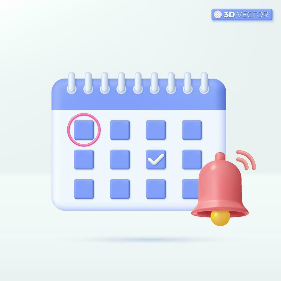 calendario con campana notificación icono simbolos evento, negocio planificación, recordatorio concepto. 3d vector aislado ilustración diseño. dibujos animados pastel mínimo estilo. usted lata usado para diseño ux, ui, impresión anuncio