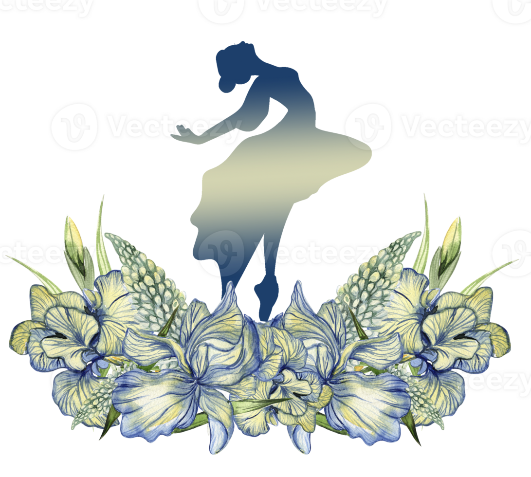 Composition of dancing ballerina with flowers. png