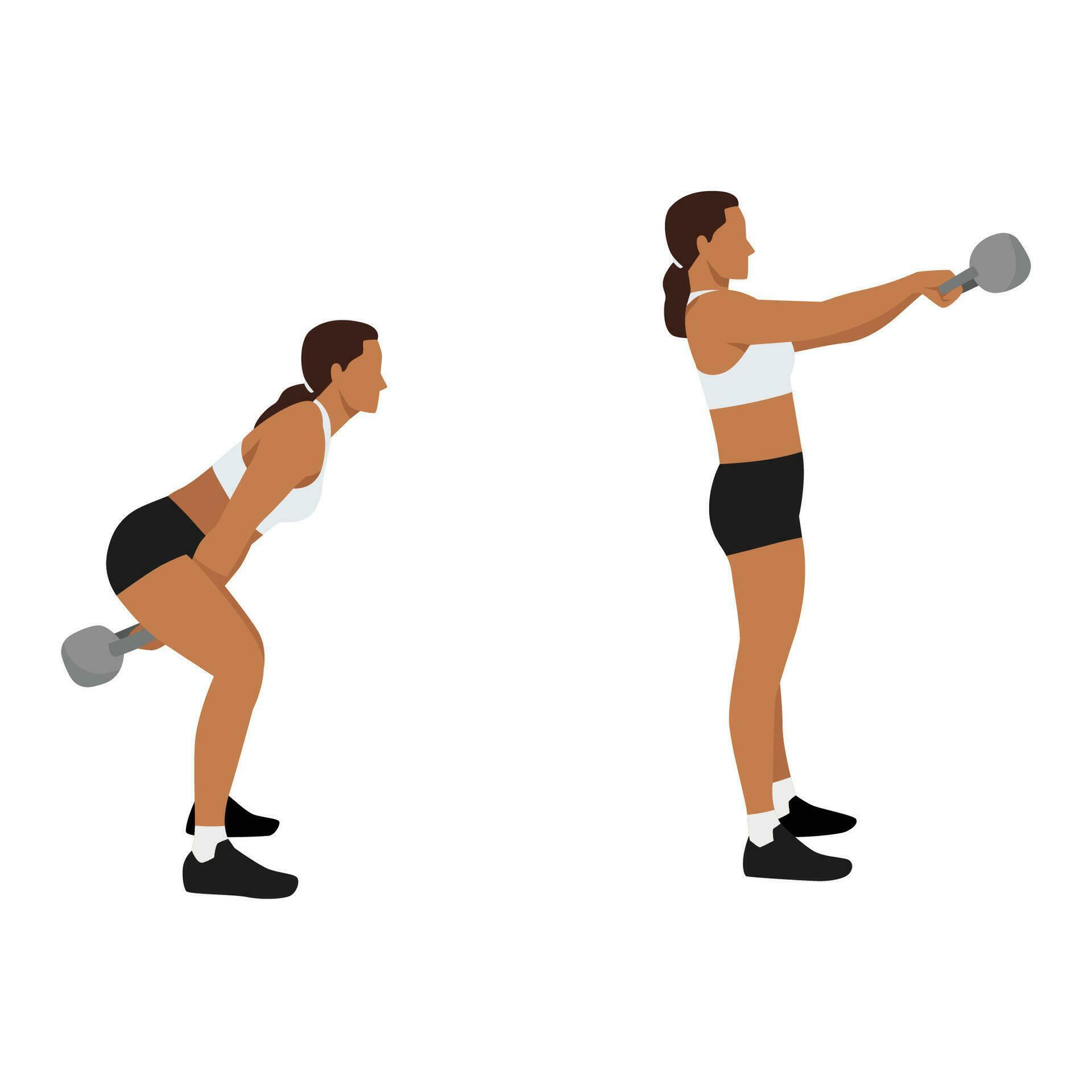 Woman doing Russian kettlebell swing exercise. Flat vector illustration