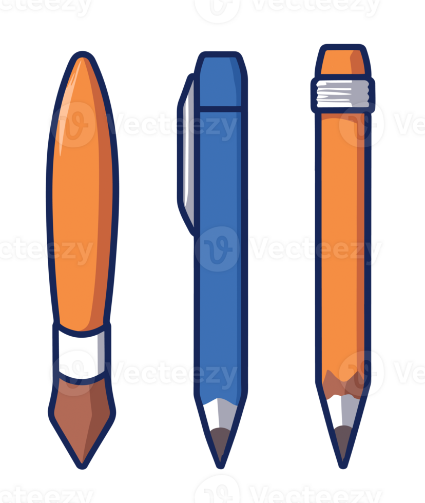 Pen, brush, pencil School clip art set isolated on transparent background. AI Generative png
