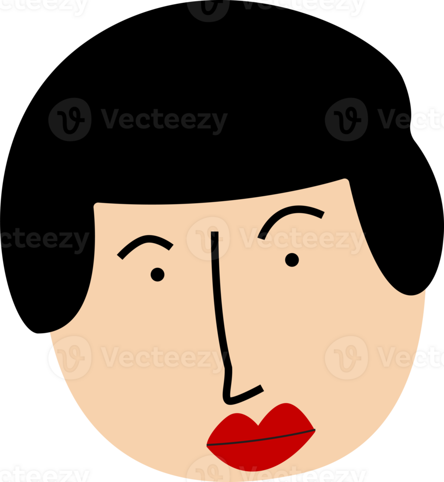 Black short bob haired glamorous woman with red lips character png