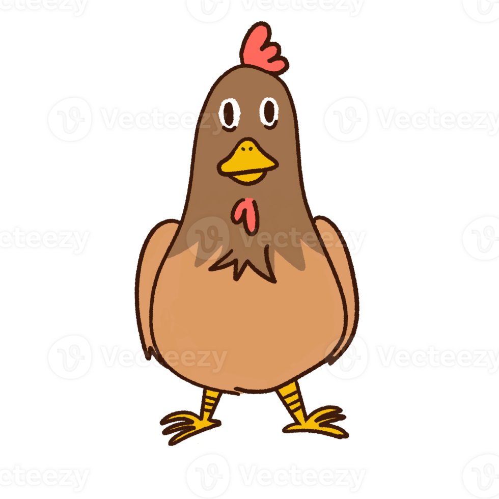 Hand drawing isolated brown hen chicken rooster with out background png