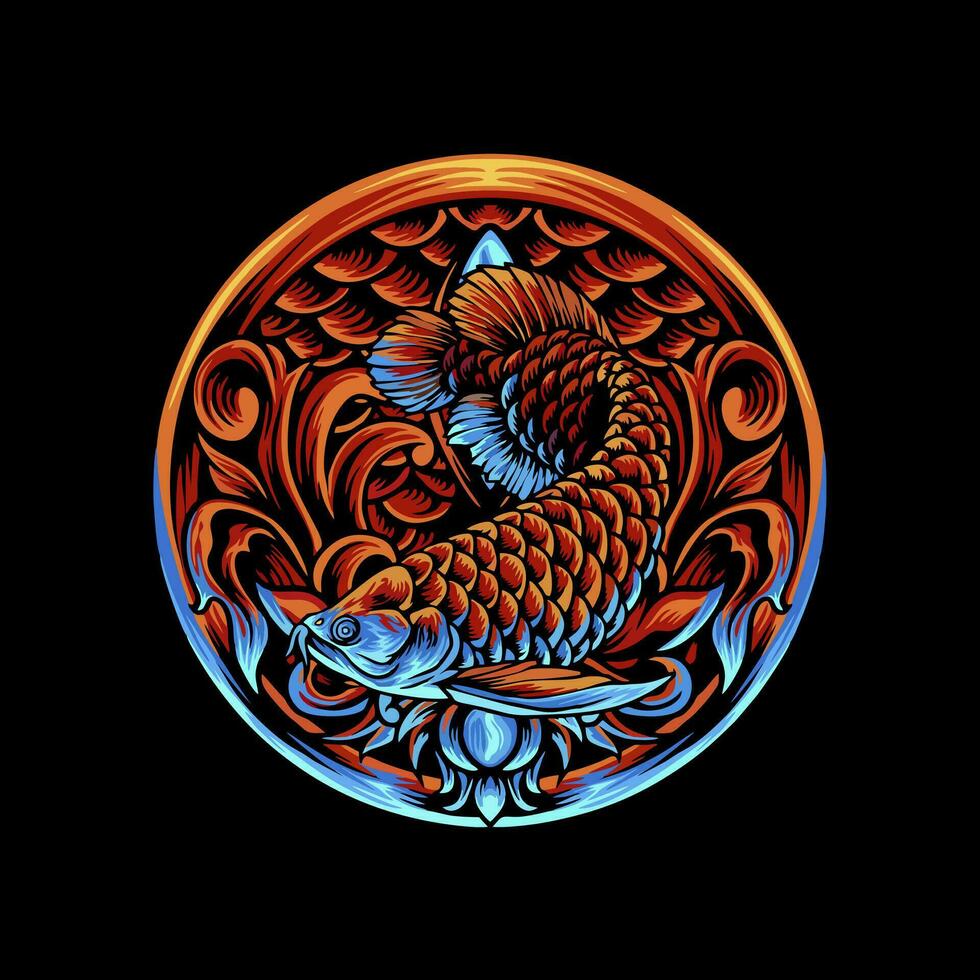 best illustration of fish in japanese art style for your t-shirt or sticker vector
