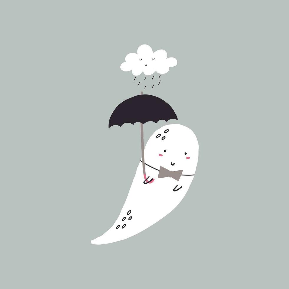 Ghost with umbrella in the rain vector