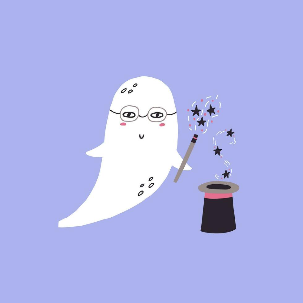 fantasma mago con magia varita mágica vector