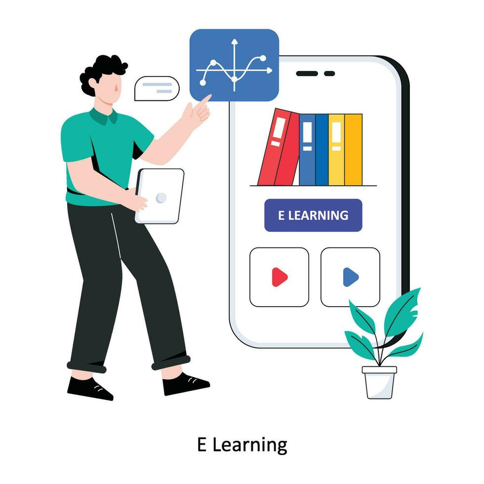 E Learning flat style design vector illustration. stock illustration