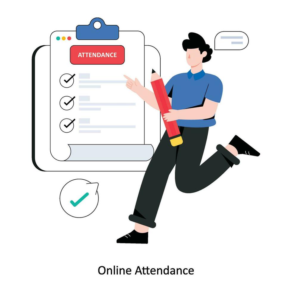 Online attendance flat style design vector illustration. stock illustration