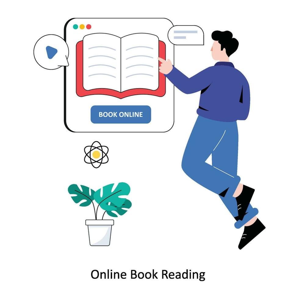 Online Book Reading flat style design vector illustration. stock illustration