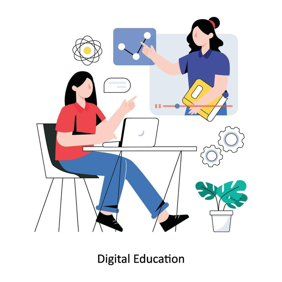 Digital Education flat style design vector illustration. stock illustration