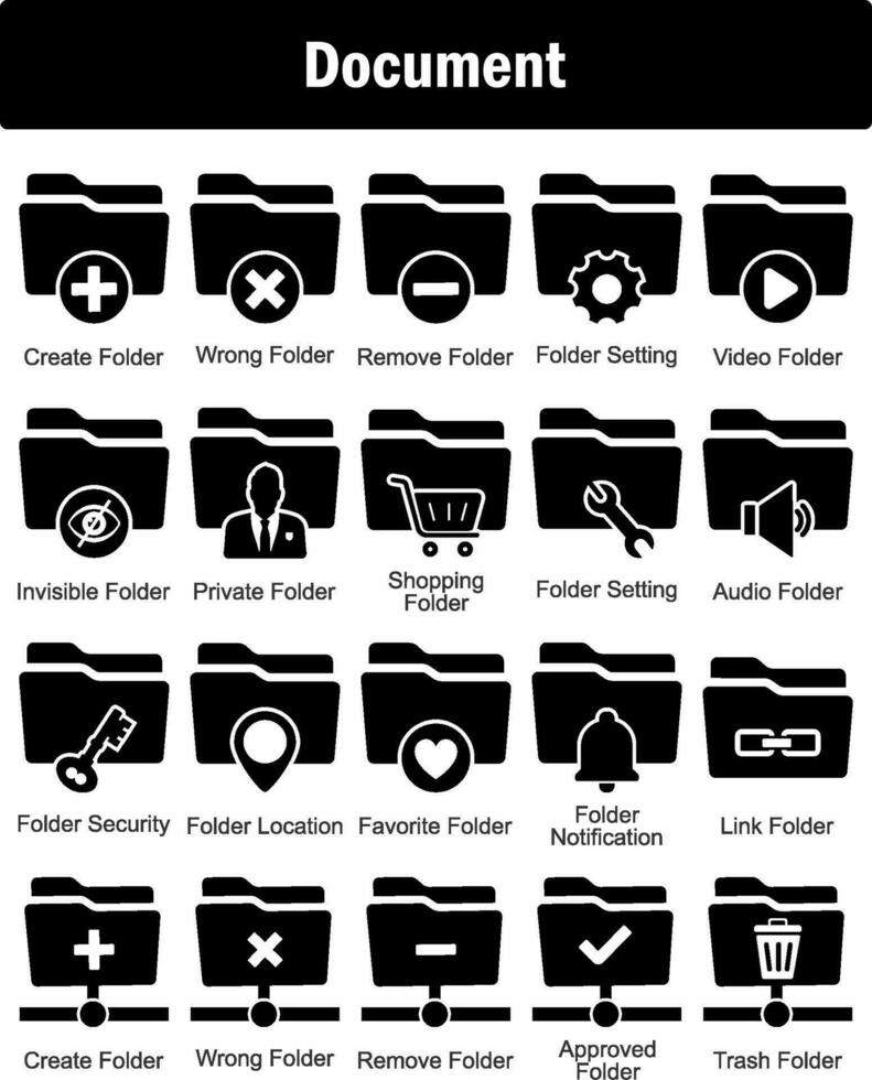 A set of 20 Document icons as create folder, wrong folder, remove folder vector