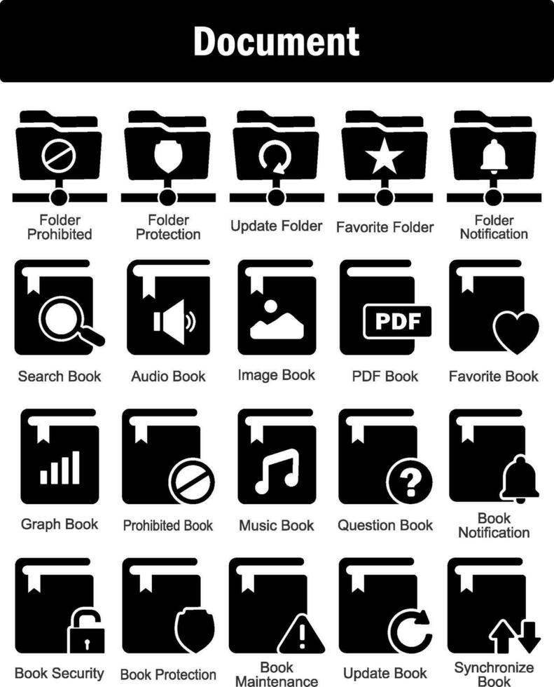 A set of 20 Document icons as folder prohibited, folder protection, update folder vector