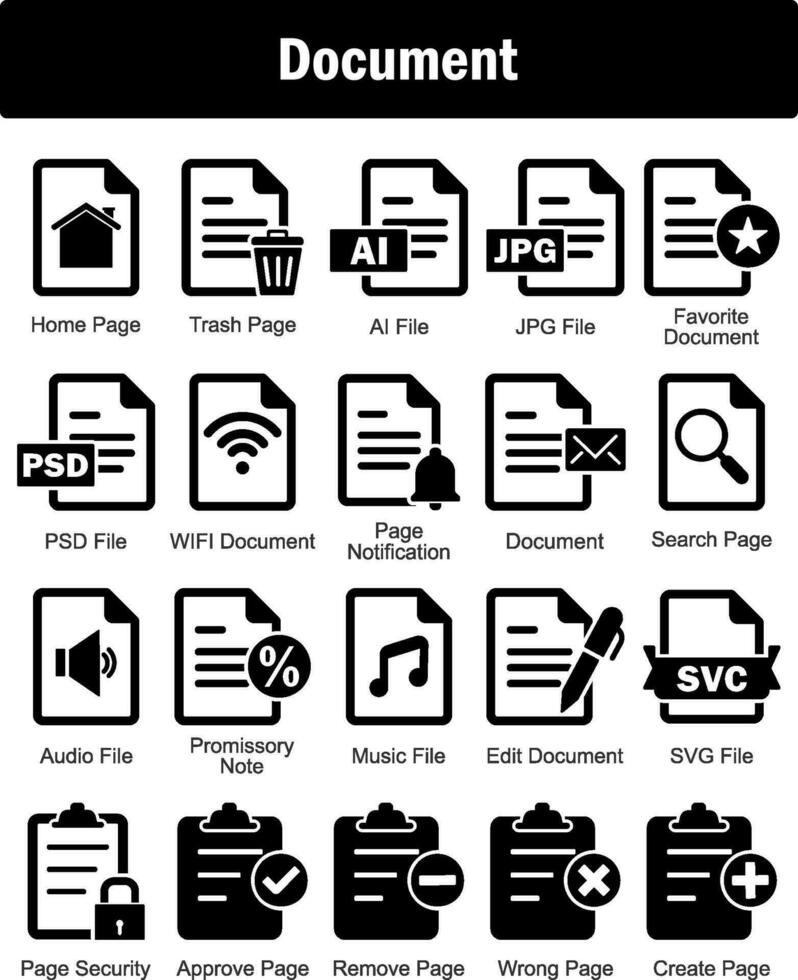 un conjunto de 20 documento íconos como hogar página, basura página, ai archivo vector