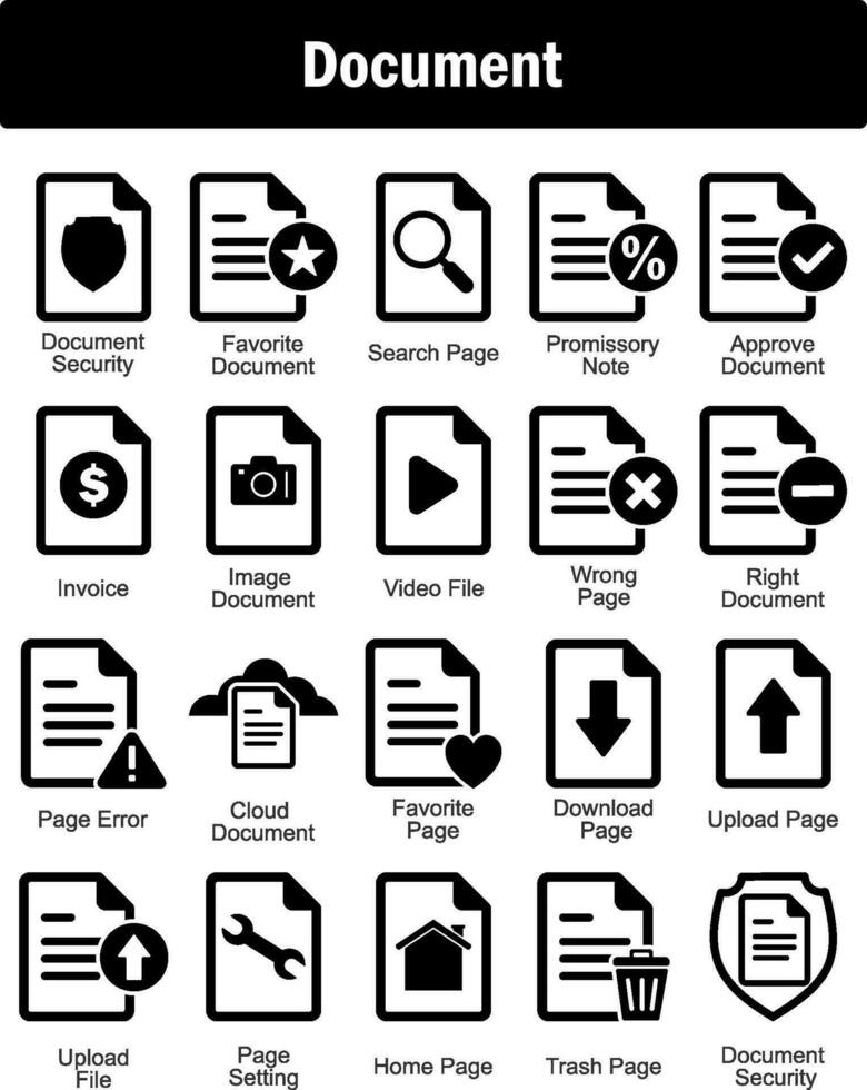 A set of 20 Document icons as document security, favorite document, search page vector