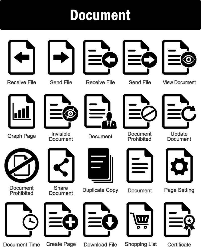 A set of 20 Document icons as receive file, send file, view document vector