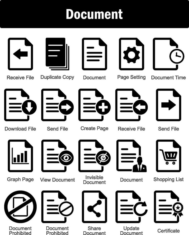 A set of 20 Document icons as receive file, duplicate copy, document vector
