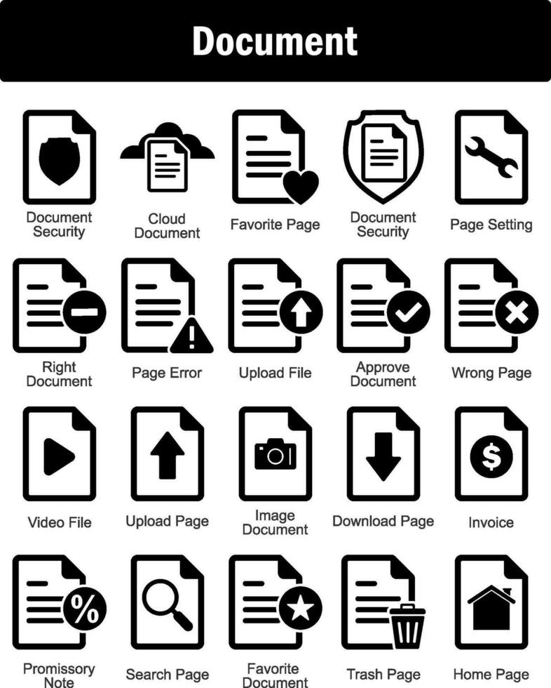 un conjunto de 20 documento íconos como documento seguridad, nube documento, favorito página vector