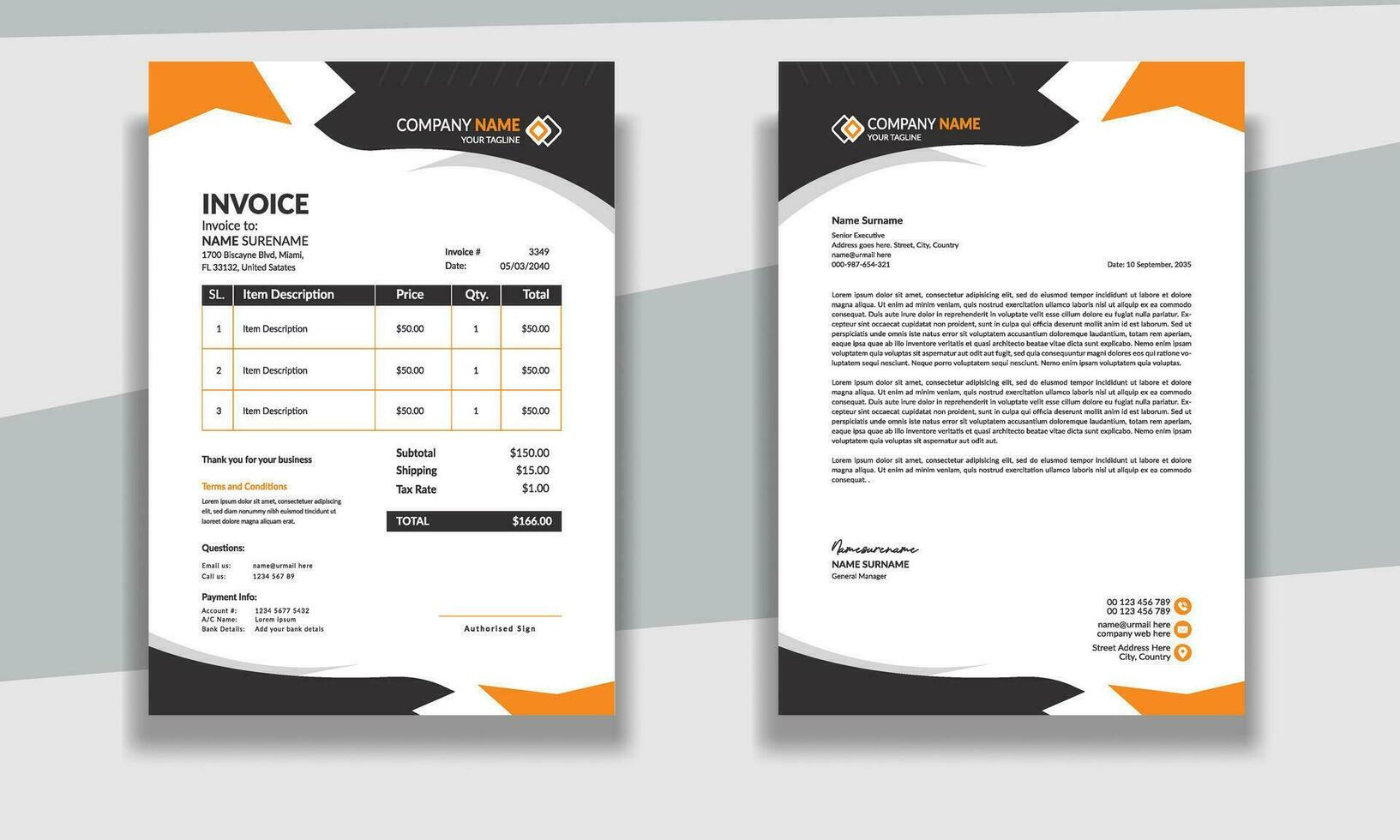 Professional Corporate modern clean Business stationery letterhead and invoice design template vector