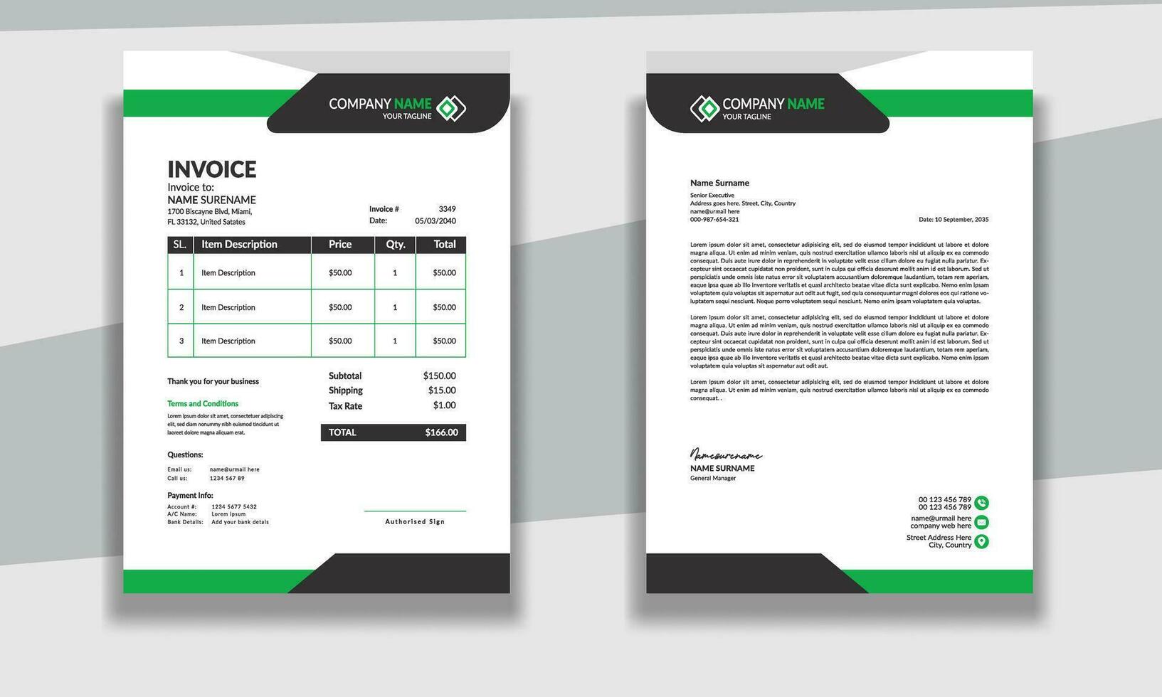 Professional Corporate modern clean Business stationery letterhead and invoice design template vector